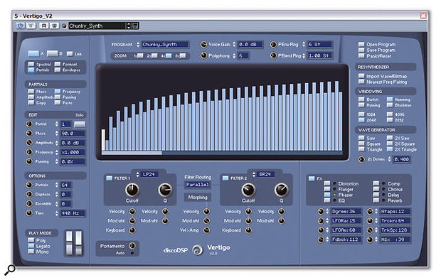 Vertigo's Partial Edit section, here shown using the '2X Detune' function to simulate a traditional two-oscillator synth tone.