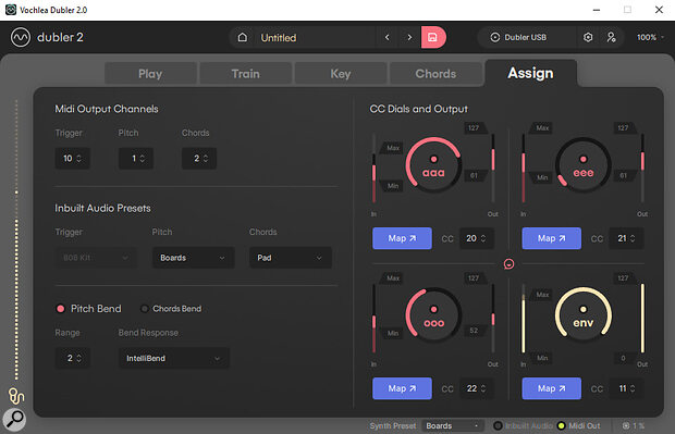 In the Assign tab you can, amongst other things, refine the behaviour of the vowel and amplitude trackers and assign them different MIDI CC numbers.