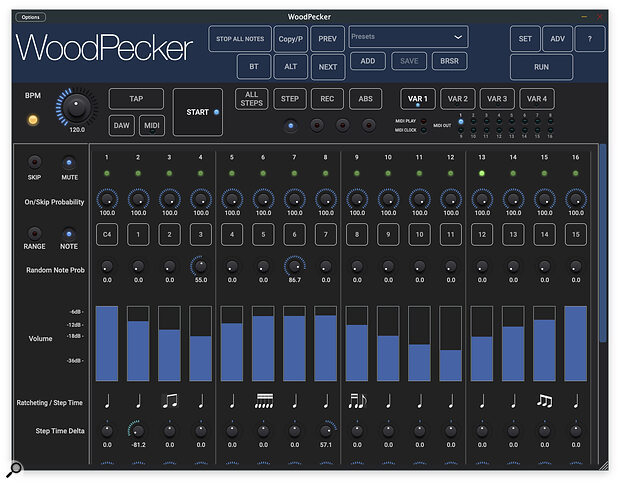 WIMS WoodPecker 1.0 four-channel step sequencer plug-in