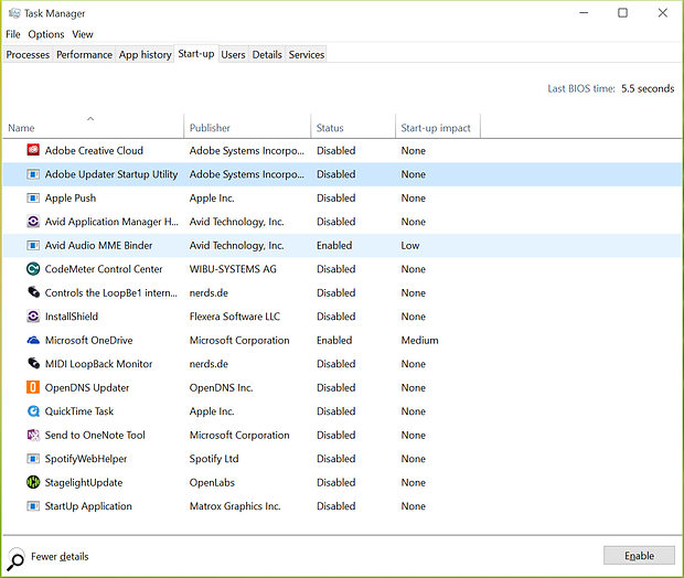 As in previous versions of the OS, if you’re experiencing inexplicable audio glitches, a visit to the Task Manager will enable you to turn off various unnecessary (to the musician) processes running in the background.