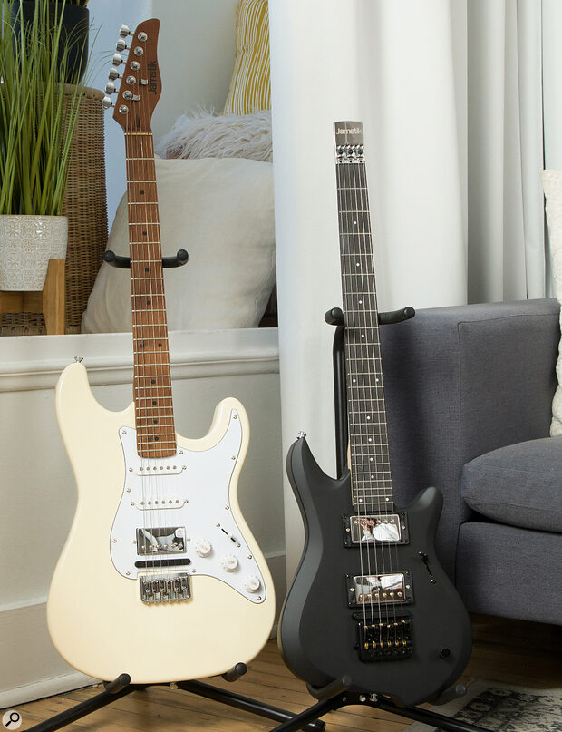 The original Jamstik Studio model (right) next to the Strat‑like Jamstik Classic, which is available in Vintage Cream or Onyx Black.