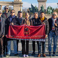 Film Music Contest Awards 2023 - Grand Prix Winners Enea Astori, Eimear O’Sullivan and Lucian Marza (holding the flag).  FMC 2023 Film Music Contest Budapest