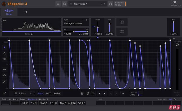 Cableguys ShaperBox 3.2 rhythmic effects plug-in NoiseShaper drum percussion envelope follower trigger