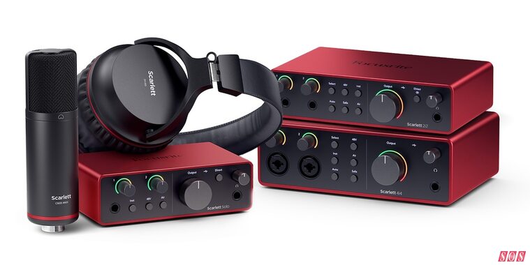 Focusrite Scarlett 4th Gen Solo 2i2 4i4 Studio Pack USB audio interface microphone headphone bundle