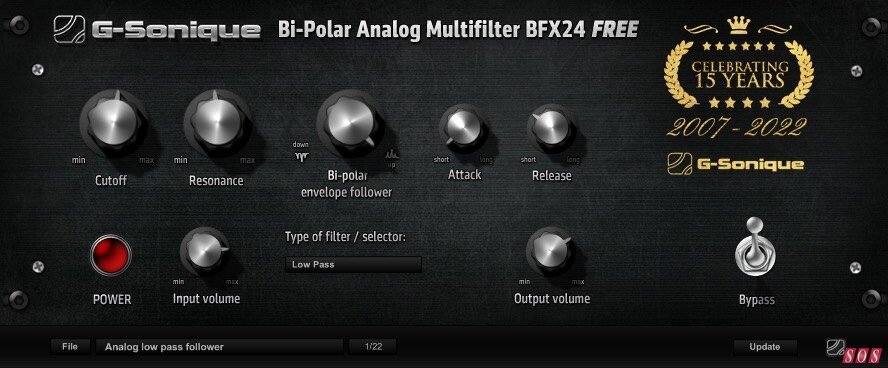 G-Sonique Bi-Polar Analog Multifilter BFX24 plug-in free analogue filter emulation