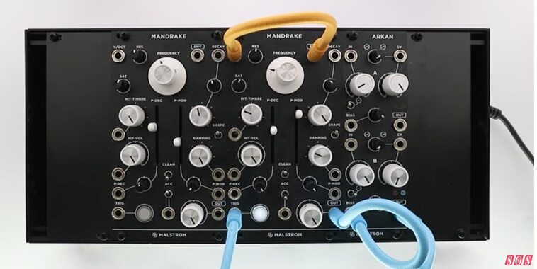 Malstrom Mandrake Arkan Eurorack modules kick drum synthesizer bi-polar VCA dual voltage polariser