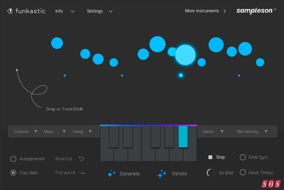 Sampleson Funkastic AI generative plug-in electric piano organ bass lines