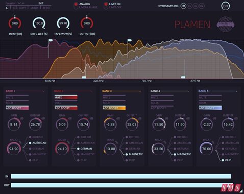 Soundevices Digital Plamen multi-band saturation plug-in analogue tape emulation