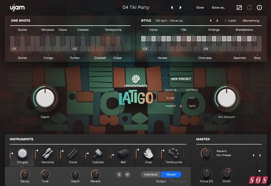 UJAM Groovemate Latigo Latin phrase-based percussion sample library virtual instrument