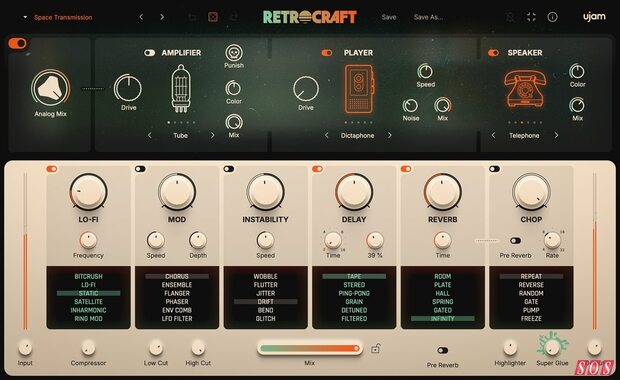UJAM Retrocraft vintage lo-fi analogue saturation plug-in effect