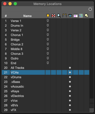 Memory Locations In Pro Tools  