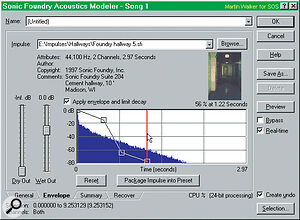 The Envelope page allows the user to create gating effects, and impose a volume envelope to change the recorded decay characteristics of the chosen environment.