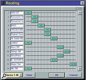 Any of the 256 virtual tracks can be routed to any of the 16 physical output channels.