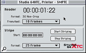 Adjusting SMPTE settings in the Mac program editor's SMPTE window.