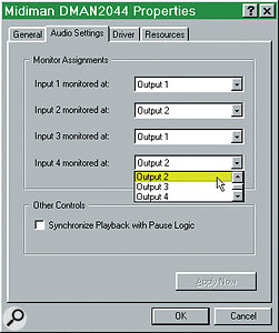 Figure 2: Within the Control Panel this page can be accessed by clicking on the Properties button for the Dman 2044 driver. It gives comprehensive input monitoring options.