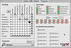 The routing program is shown as a cross‑point matrix in the control window.