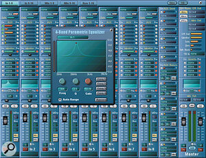 The Big Mixer provides a host of facilities in a neat‑looking panel. There are 32 channels in total, which can be viewed in sets of eight, selected using the top row of buttons.