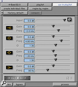 The processors bundled with MixPlus include one‑ and four‑band EQs as well as compressors, limiters and gates.