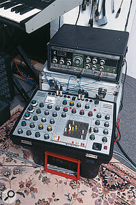 The ever‑versatile EMS VCS3 synth, with Roland RE201 analogue Space Echo on top.