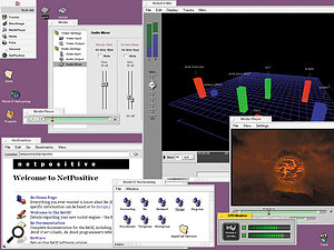 BeOS is specifically designed for media applications, so the handling of windows running video, for example, is much less prone to glitching than in Windows.