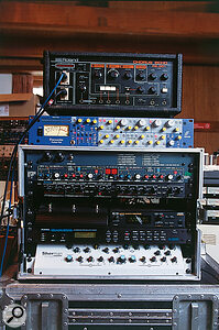 Bird and Bush's own equipment racks represent Steve Bush's pick of the vast array of equipment he was able to try out while working for Dreamhire. From top: Roland RE201 Chorus Echo, Focusrite ISA430 Producer Pack, modified BSS DPR04 dynamics processor, Alesis 3630 compressor, Boss SE70 multi‑effects, Alesis Quadraverb multi‑effects, Sherman Filterbank.