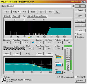 Reverb plug‑ins (like the Waves TrueVerb shown here) use a much smaller proportion of a computer's processing power than they used to, largely thanks to the availability of better algorithms and faster processors.