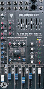 While the Master section of the CFX16 is uncluttered, it nevertheless includes controls for the internal 16‑bit effects processor and the nine‑band graphic EQ, which is hard‑wired into the main output.