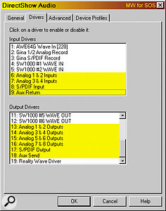 The Core 2's Punch function provides 'zero' hardware latency. When running ASIO drivers (with Cubase VST for instance) only those busses already activated in the ASIO application are available for punch routing, as shown here.