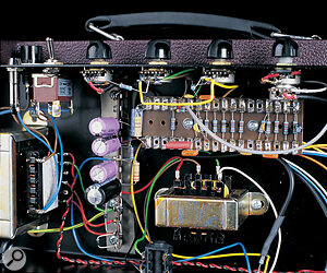 Inside the Cornford amp, there's no PCB, just well‑finished point‑to‑point hand wiring, redolent of some classic vintage amplifiers and many of today's finest 'boutique' models from the USA.