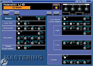 The U8's effects editing window with a preset based on the Mastering algorithm selected.