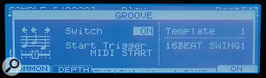 Groove parameters can be disabled for a given sample with this software switch. If the switch is on, this screen is also where you pick the Regroove template from a current list of four possible options. However, all those currently available are of the 'four‑on‑the‑floor' variety — perhaps more complex grooves will follow in a later software update.