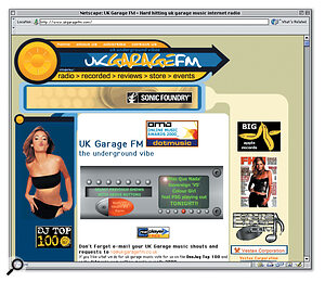 The Ukgaragefm site, showing the 'virtual radio' which allows viewers to hear the shows.