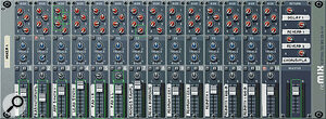 The Remix mixer: Notice the resemblance? The look of this well‑specified mixer owes a lot to Mackie's LM3204. The green frames around certain controls indicate that they've been automated.