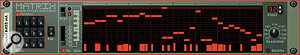 The Matrix step‑sequencer: enter steps by clicking in the grid to position a note lozenge, then draw in the required velocity in the column below. The grid display shows one octave at a time, but is switchable over five octaves.