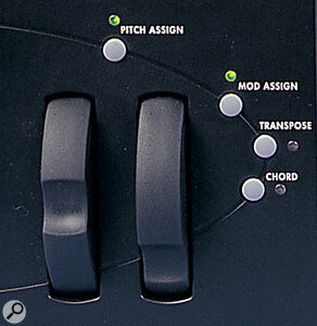 Andromeda A6 pitch bend and modulation wheels.