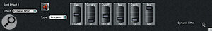 This screen shows a typical effect's editable parameters in the Event Editor window, in this case a Dynamic Filter being used as send effect 1.
