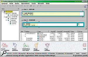 The latest Partition Magic version 6.0 displays all the drives on your PC simultaneously, and is now fully compatible with Windows 2000 and ME.