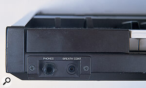 Breath control was an unusual expressive feature offered by the DX7. The breath controller input is found next to the phones socket on the left front edge of the synth.