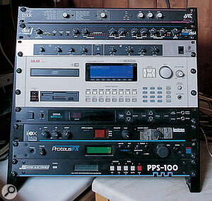 The main rack, dominated by Bob's trusty Akai CD3000 sampler.