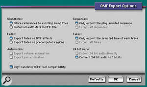 Screen 2: OMF Export options.