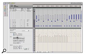 The MIDI Drum Editor allows multiple drum parts on separate MIDI tracks to be edited together, with independent quantise settings if necessary.