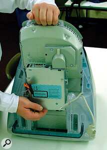 The involved iMac upgrade process. First, remove the internal assembly from the casing...