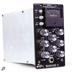 Many modules take a classic design and build upon it. This one, the Serpent SB4001, is one of many to augment the classic SSL bus compressor with useful features such as a wet/dry blend control and front‑panel side‑chain input.