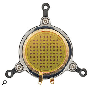 Austrian Audio's CKR12 capsule employs the same sophisticated backplate design as the 'brass ring' AKG CK12 — compare the pattern of holes visible in this photo — but can be manufactured much more consistently.