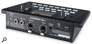 The rear panel houses the RJ45 input and link connectors, as well as the stereo and mono outputs and an aux input on 3.5mm jack.