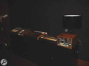 A selection of vintage drum machines: from left, Linn 9000, Linn Drum, Roland TR909 and CR78.