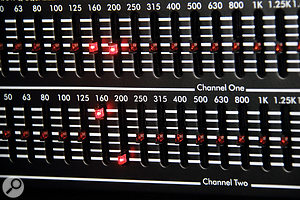 As you can see, the spectrum analysis is performed prior to EQ, so even when a band is being cut, its LED still lights up to show that frequency's level at the input.