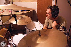 At the time when Alabama Shakes recorded their album, The Bomb Shelter was located in a series of rooms in Andrija Tokic's house. Here, Steve Johnson tracks his drum kit. 