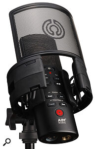 Aim Audio’s custom Sentry pop filter attaches magnetically to the Orbit shockmount.