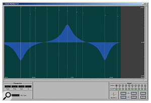 Classic PEQ Blue features multiple classic EQ models and seems aimed at mixing applications. The various models in Blue generate noticeably different EQ curves for the same parameter settings: compare this Blue screenshot with that of the Red screenshot above.